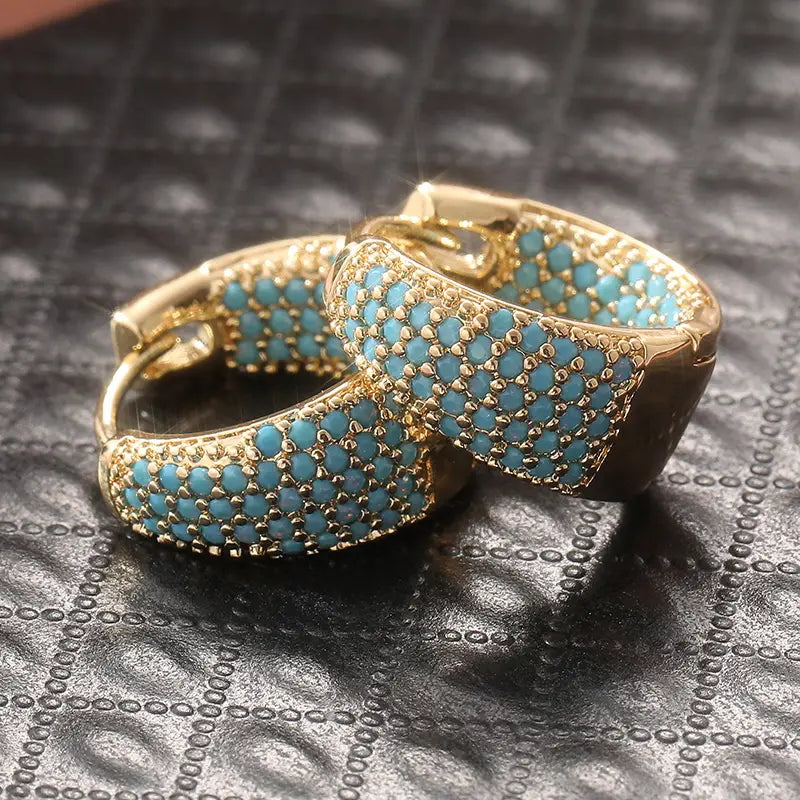 Aros con cuentas turquesa de tono dorado | Oro