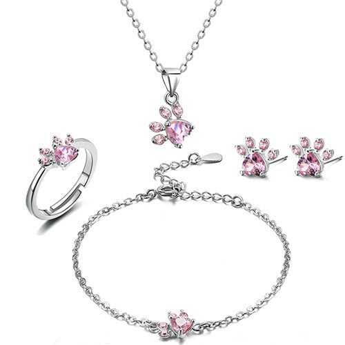 Set De 4 Piezas De Oro Rosa Con Corazón De Circonia