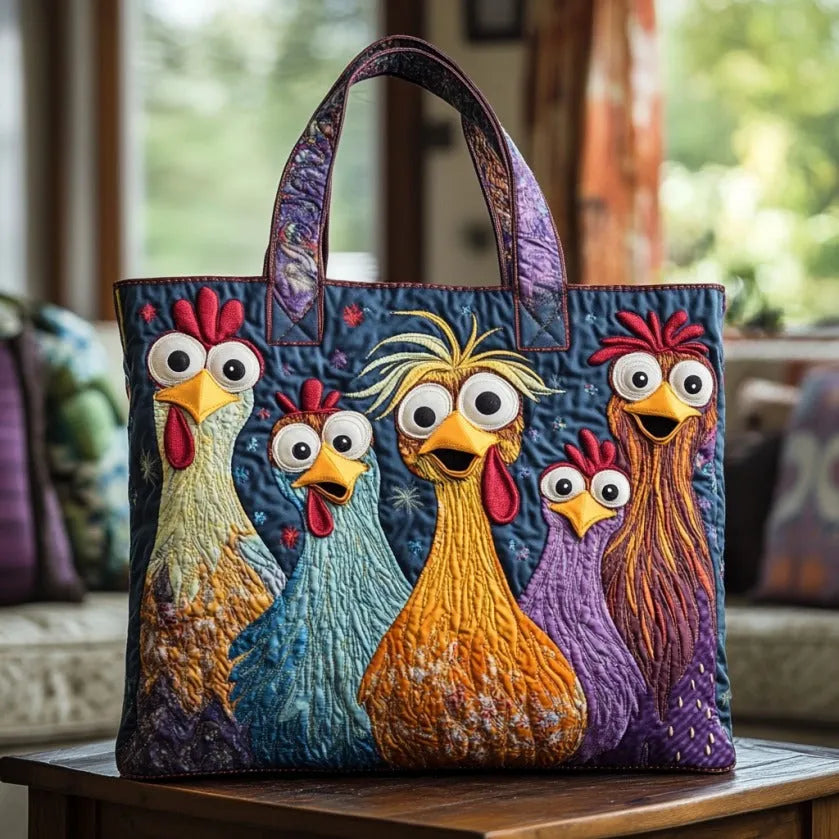 Bolso hecho a mano - cinco gallinas multicolores