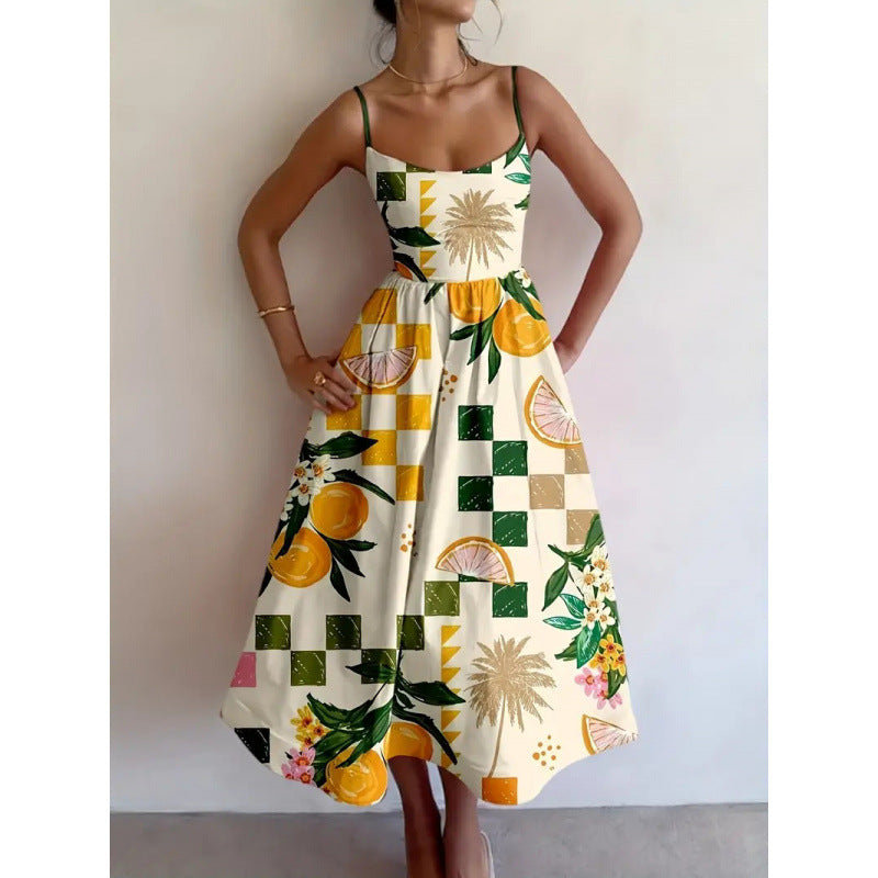 Lola | Vestido midi con estampado de palmeras cítricas