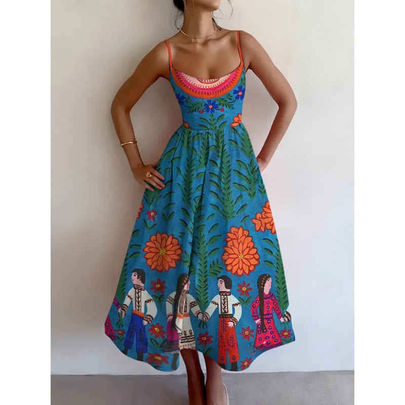 Valeria | Vestido midi de estilo folk con estampado de jardín