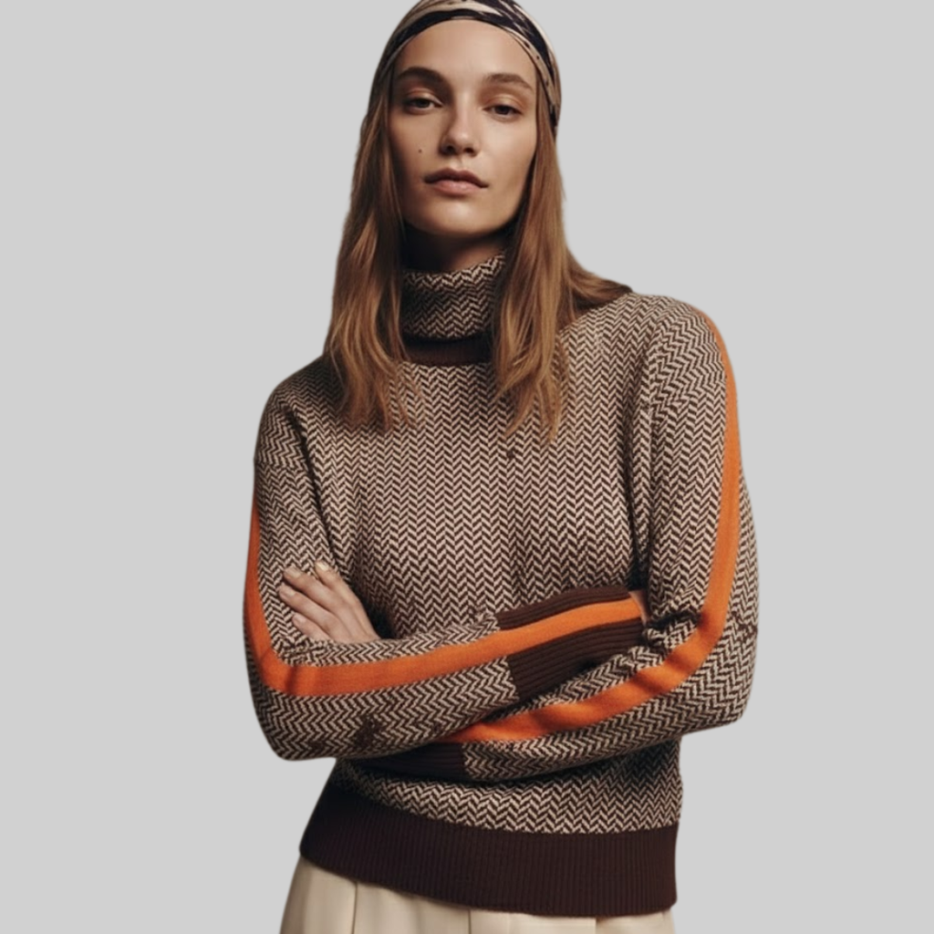 CLEMENCIA | Suéter De Cuello Alto Con Rayas En Contraste