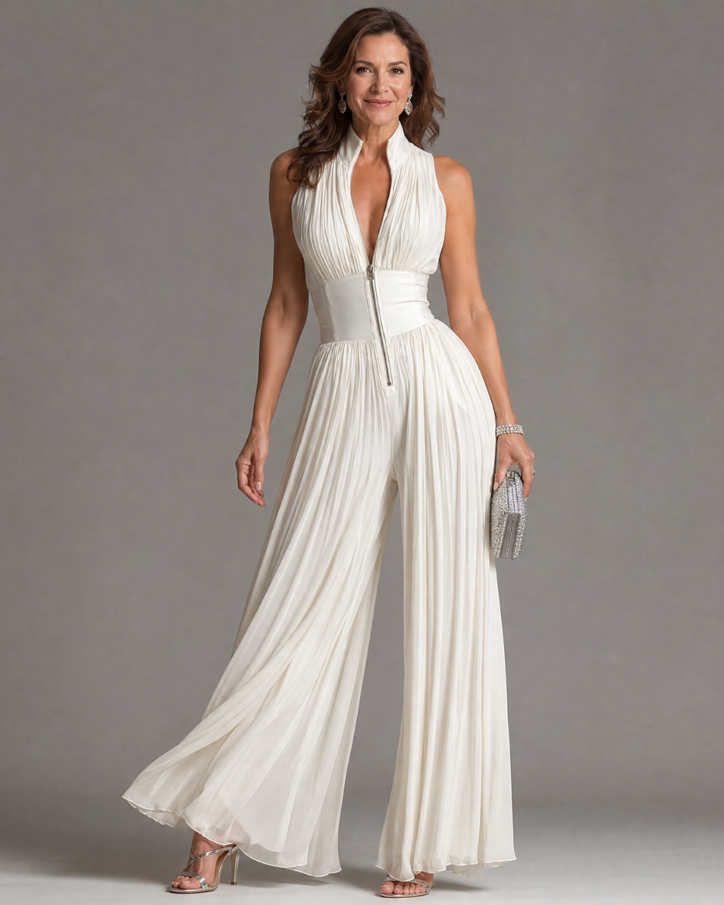 Zakira | Mono plisado de cuello halter y pierna ancha