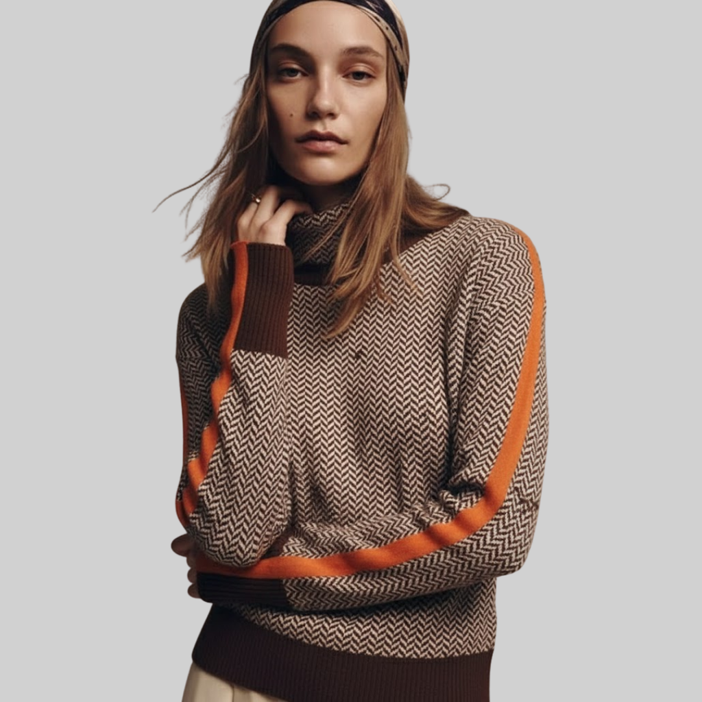 CLEMENCIA | Suéter De Cuello Alto Con Rayas En Contraste