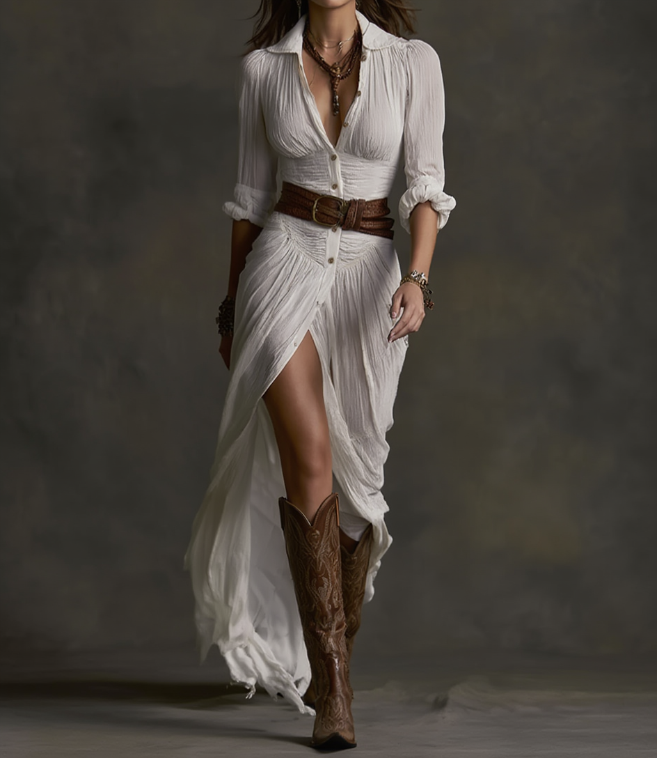 AURORA | Vestido Largo De Lino Con Estilo Camisero