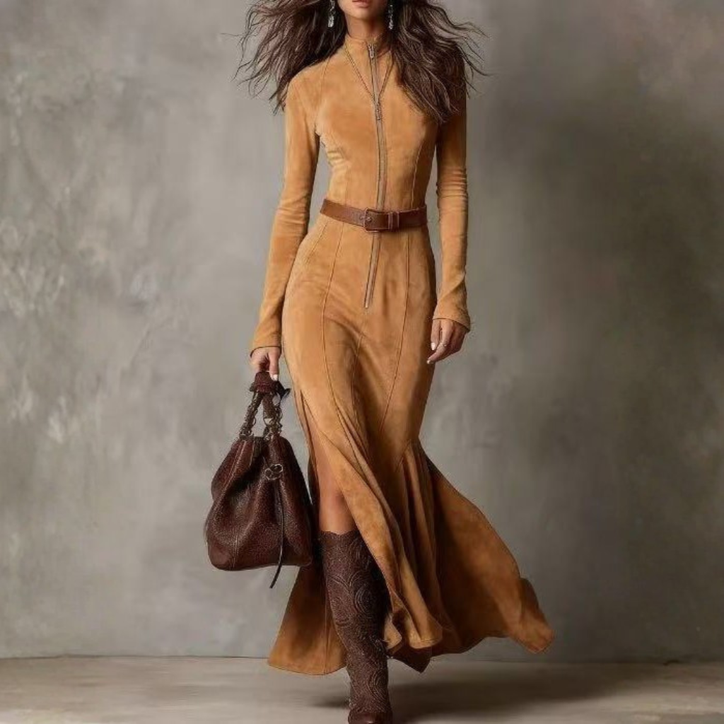 ALESSIA | Maxi Vestido De Ante Estilo Western Chic