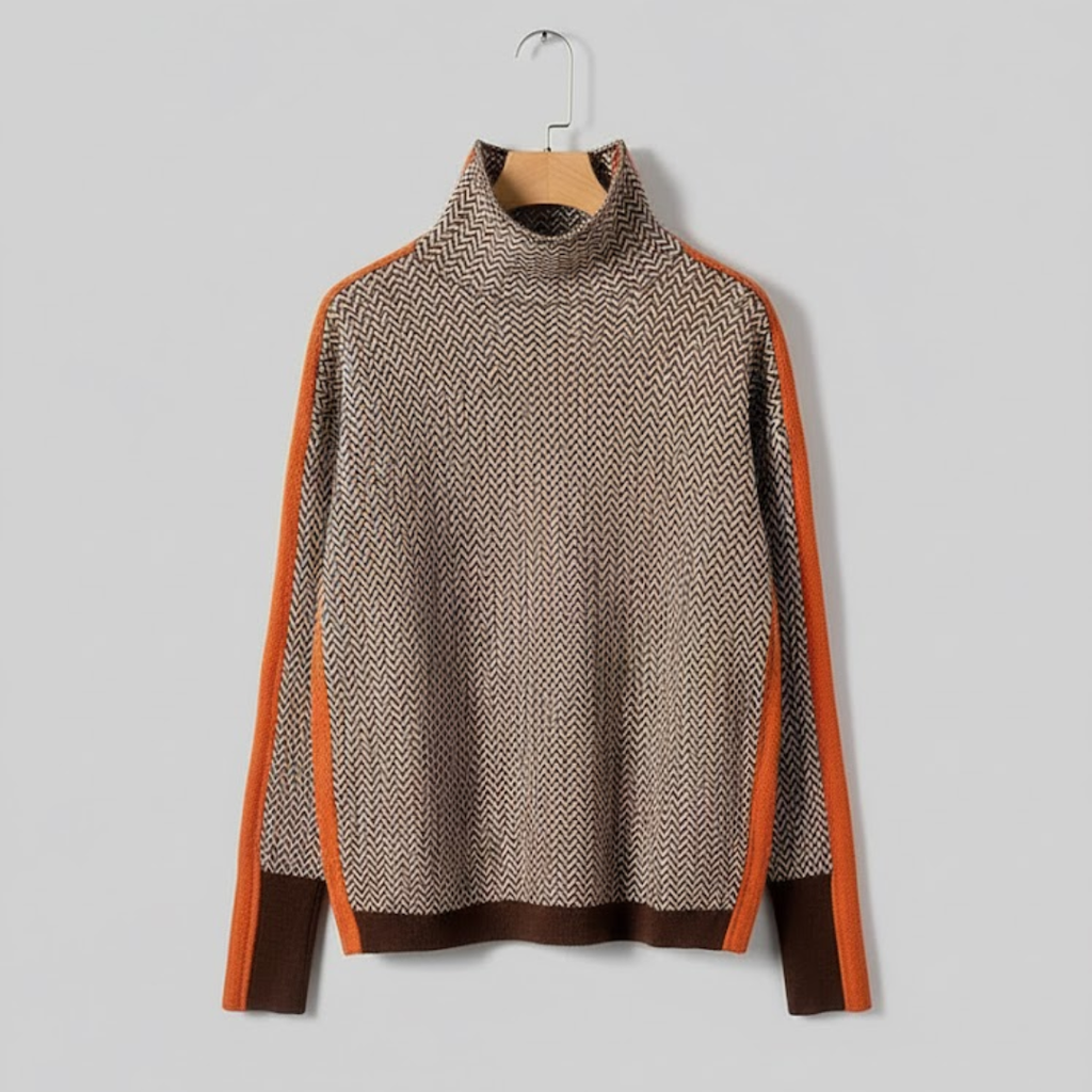 CLEMENCIA | Suéter De Cuello Alto Con Rayas En Contraste