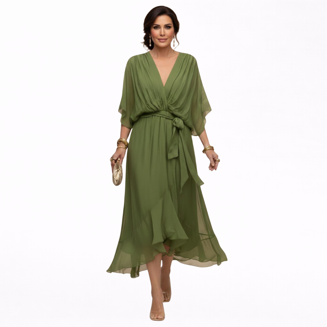 Monica | Vestido de chiffon con escote en V