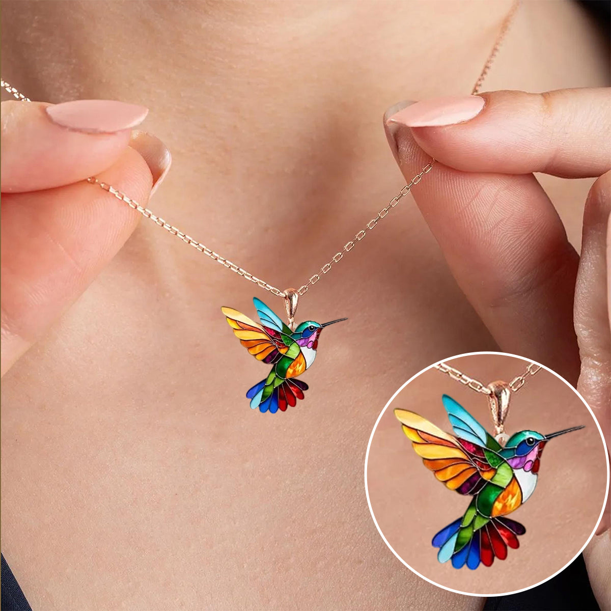 Collana con pendente a forma di colibrì e orecchini in regalo