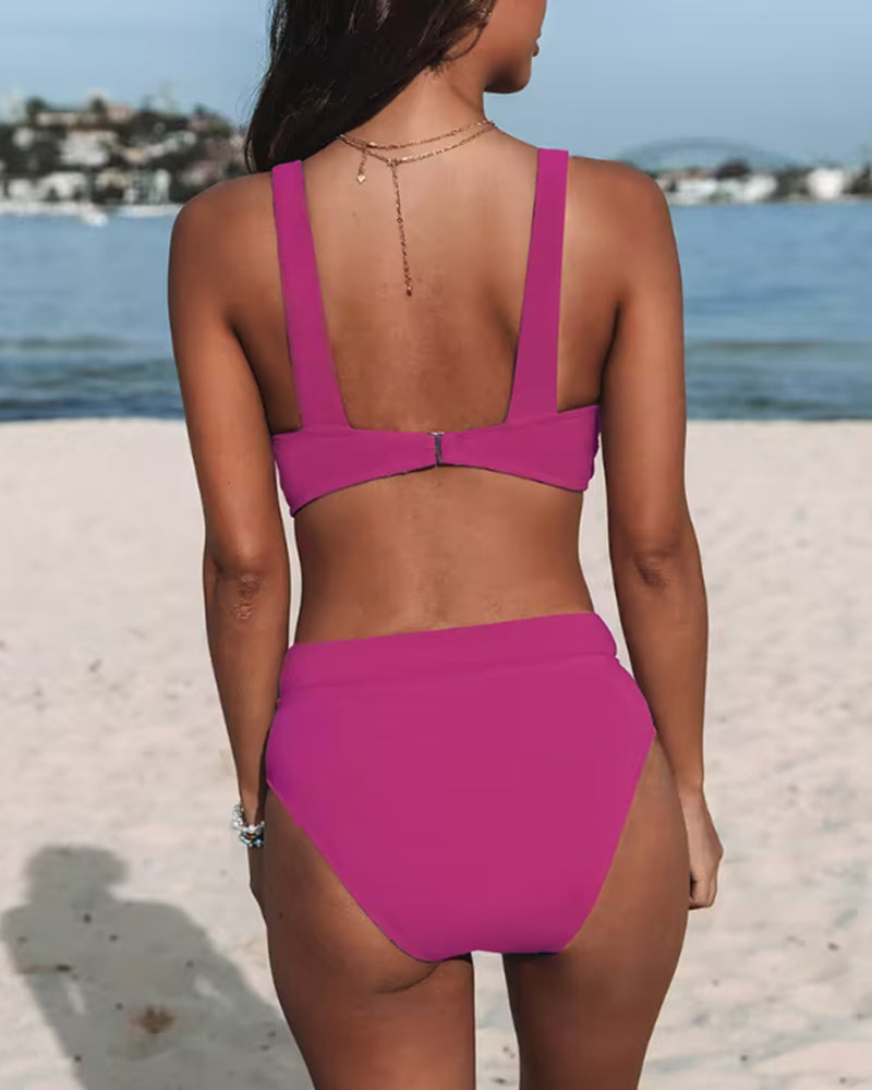 Hilde - Traje de baño de una sola pieza de color sólido y tiro alto