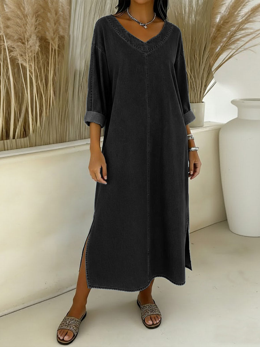 Valeria – Vestito in denim fluido con scollo a V