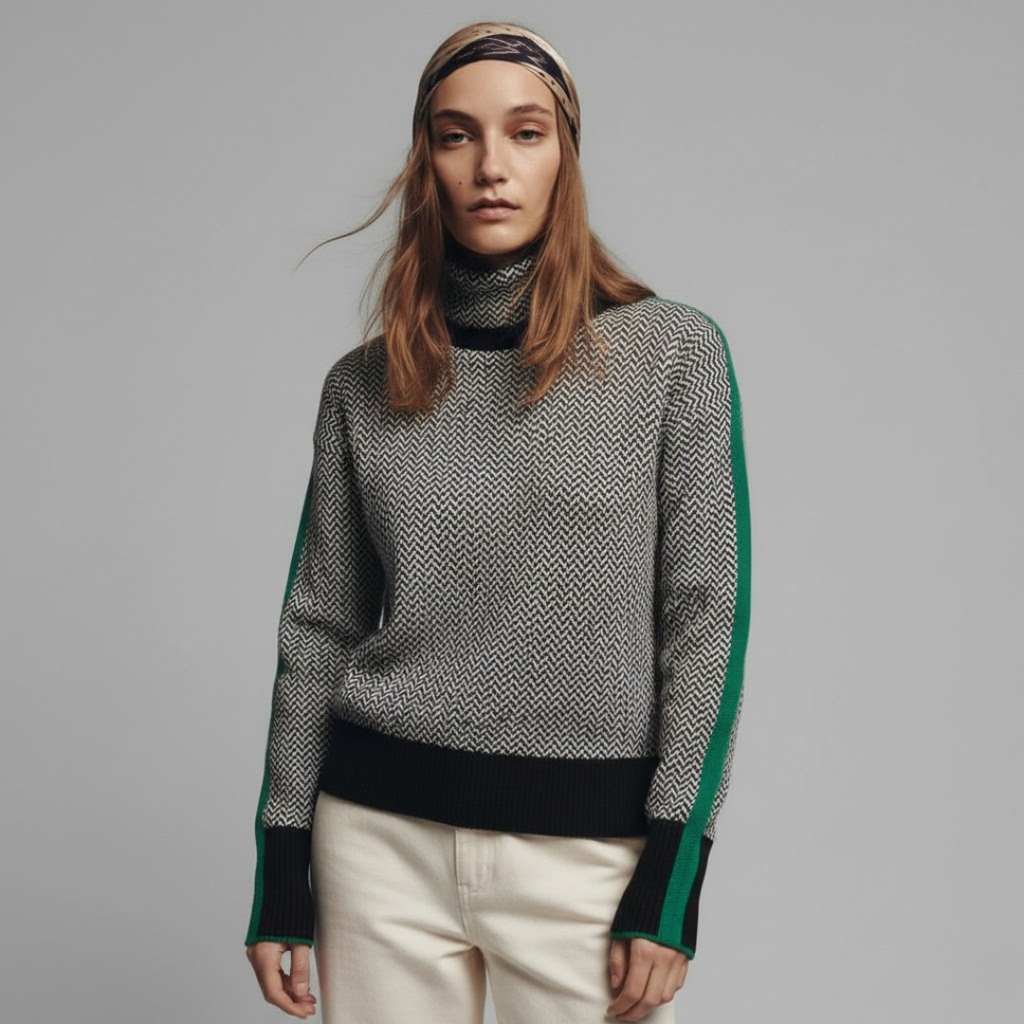 CLEMENCIA | Suéter De Cuello Alto Con Rayas En Contraste