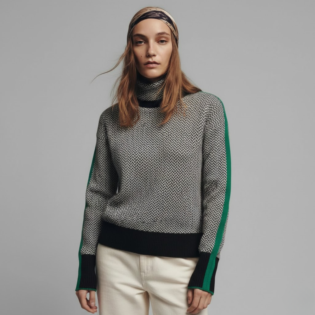 CLEMENCIA | Suéter De Cuello Alto Con Rayas En Contraste