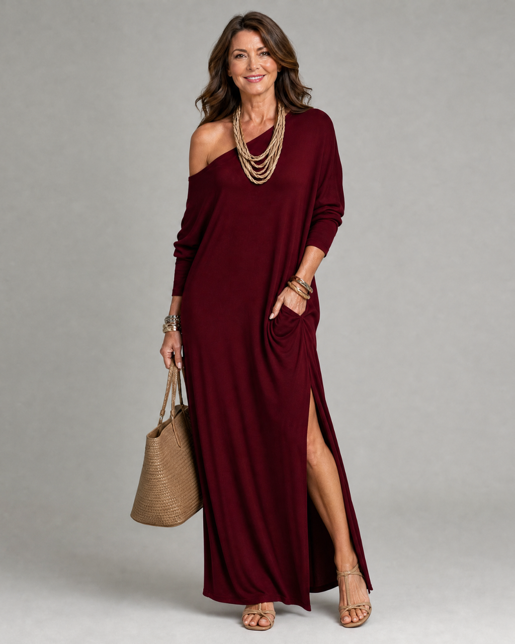 Asterelle | Vestido midi fluido de un solo hombro con abertura lateral