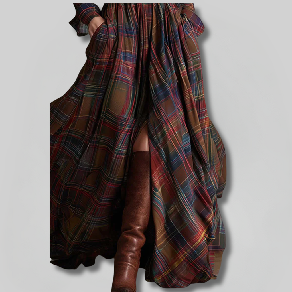 BEATRIZ | Vestido Largo A Cuadros Con Cinturón