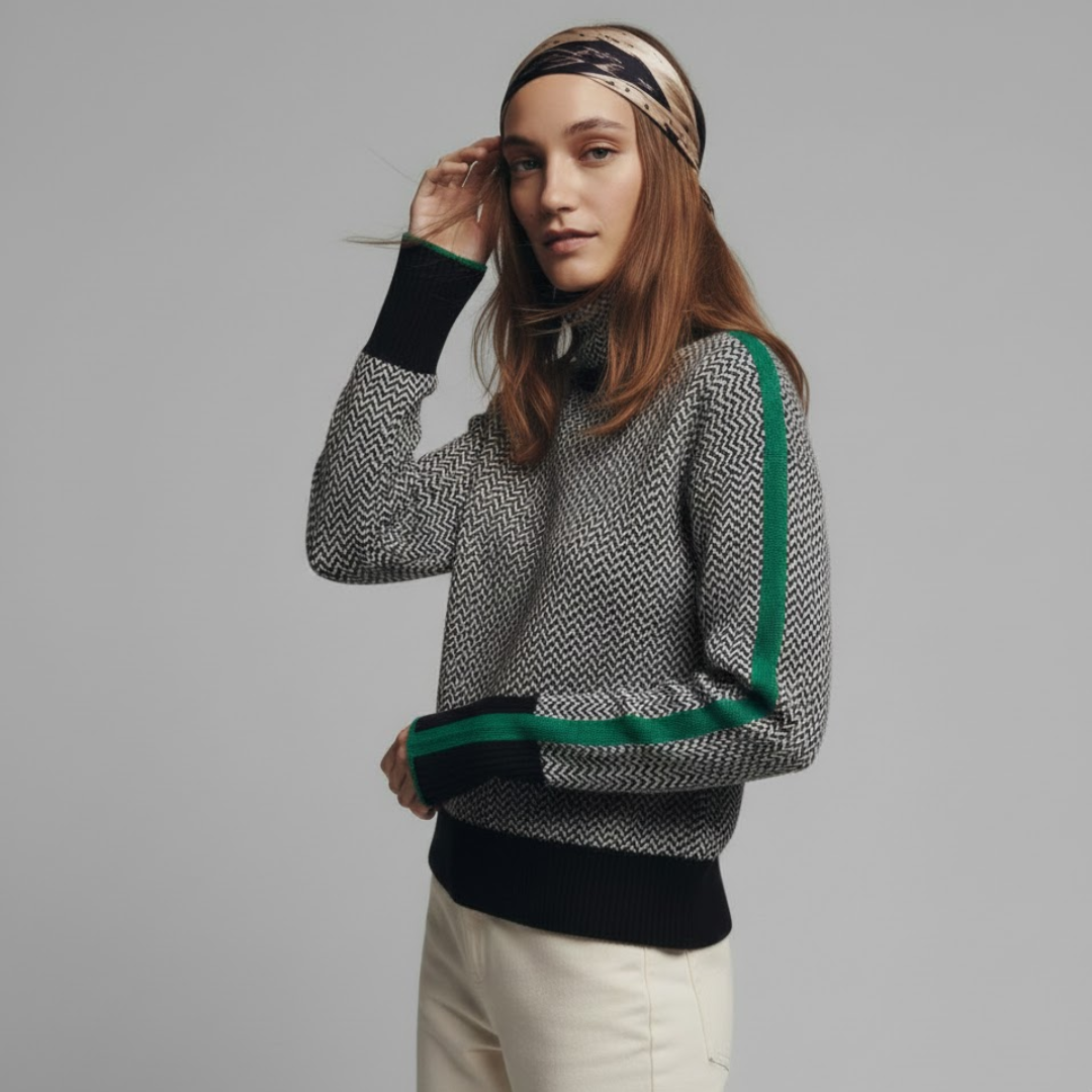CLEMENCIA | Suéter De Cuello Alto Con Rayas En Contraste