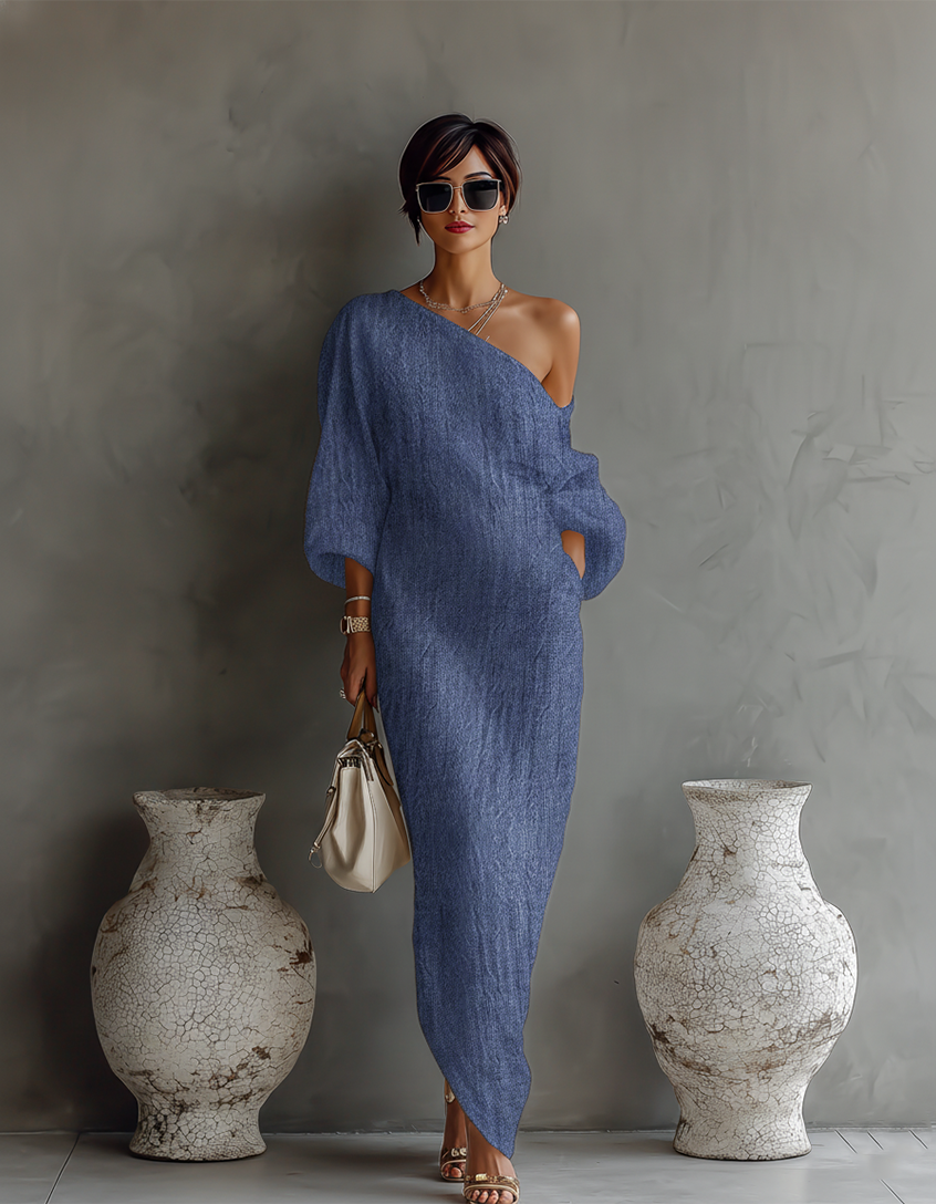 Vestido de lino marfil sin hombros