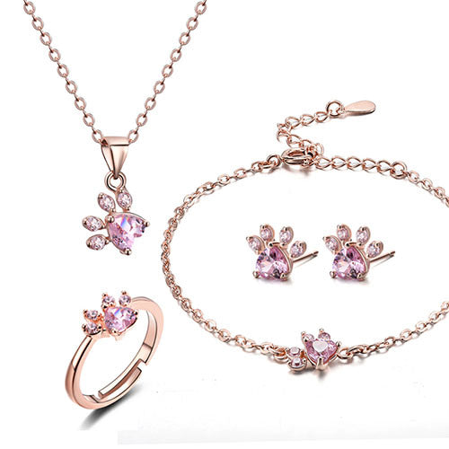 Set De 4 Piezas De Oro Rosa Con Corazón De Circonia