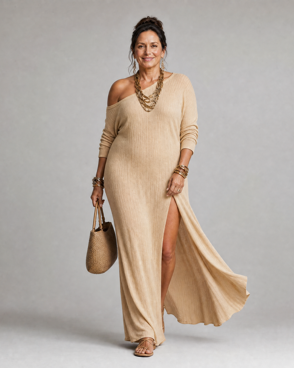 Asterelle | Vestido midi fluido de un solo hombro con abertura lateral