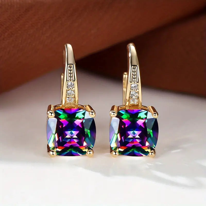Pendientes de aro con piedra mística | Oro