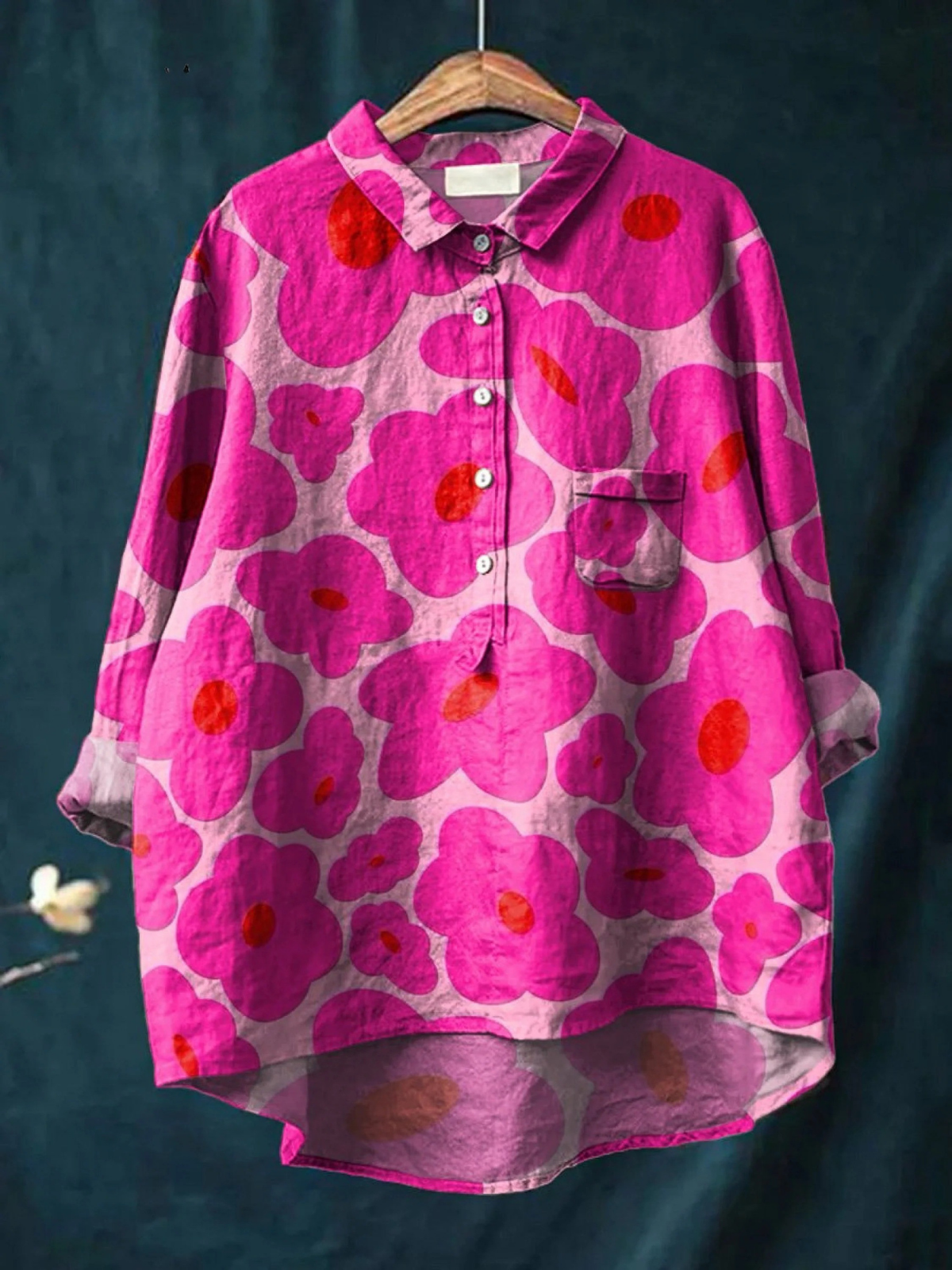 Mia | Camisa casual para mujer estampada con patrón floral rosa vibrante