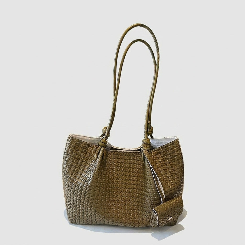 Mia Boutique™ | Bolso Tote Trenzado Vintage con Asa Larga + Monedero