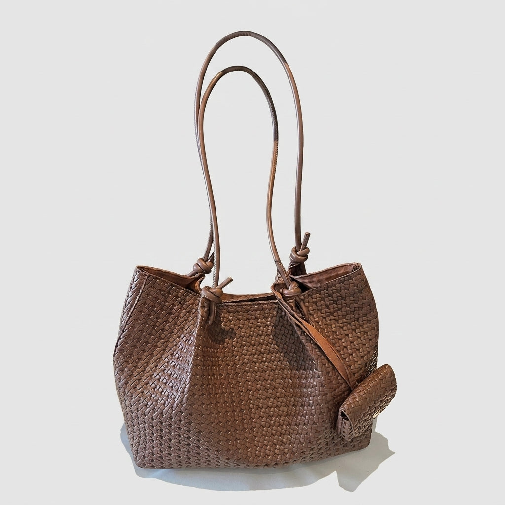 Mia Boutique™ | Bolso Tote Trenzado Vintage con Asa Larga + Monedero
