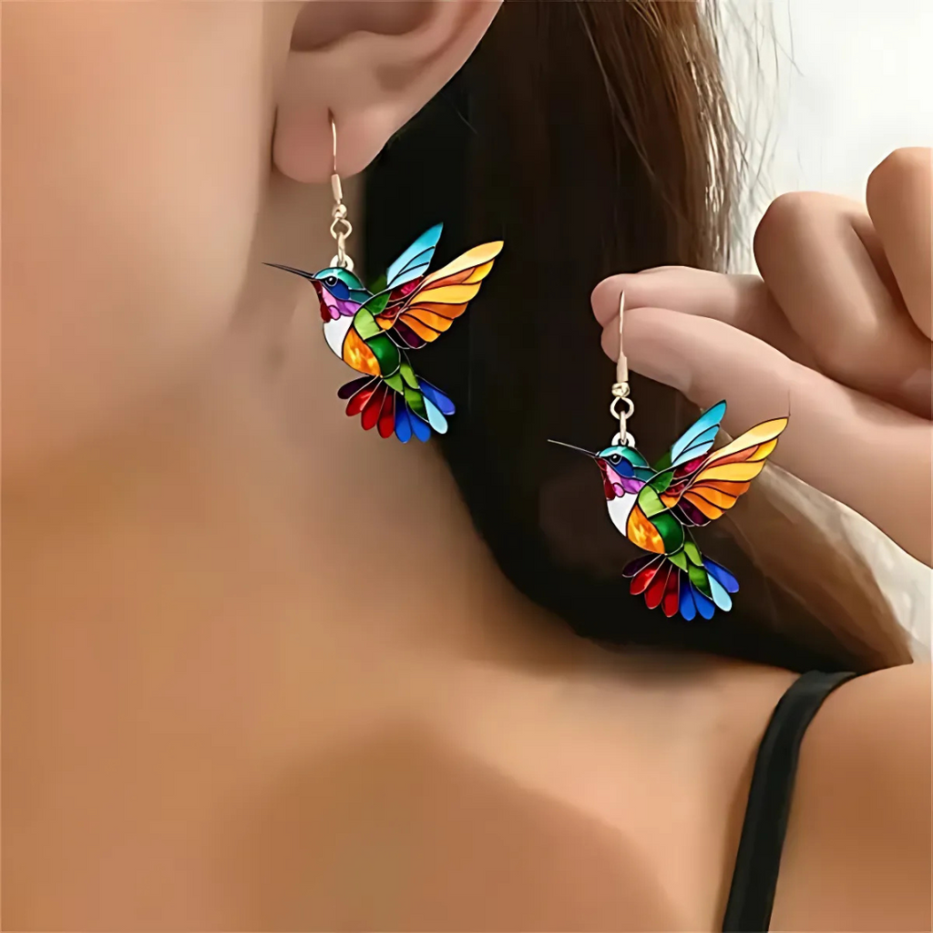 Collana con pendente a forma di colibrì e orecchini in regalo