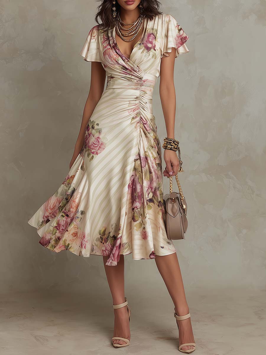 Alba™ | Vestido midi elegante de estilo retro con estampado floral