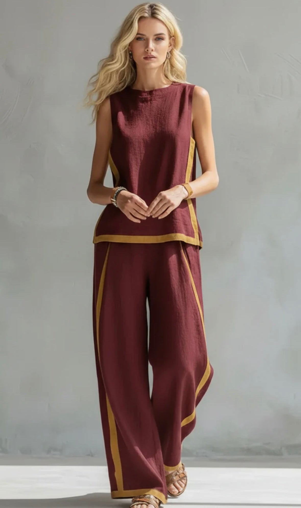 Natalia | Completo fluido grigio con top senza maniche e pantaloni larghi
