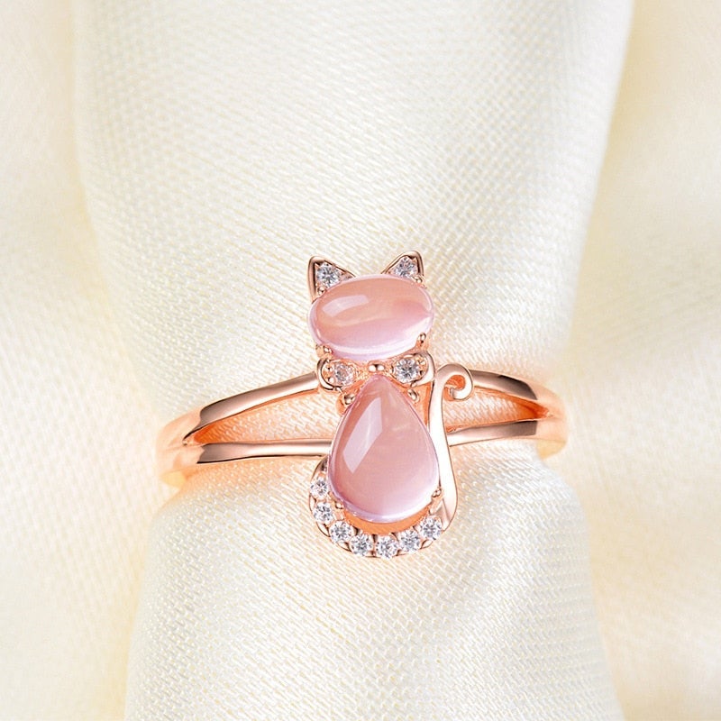 Anillo Con Gato En Oro Rosa