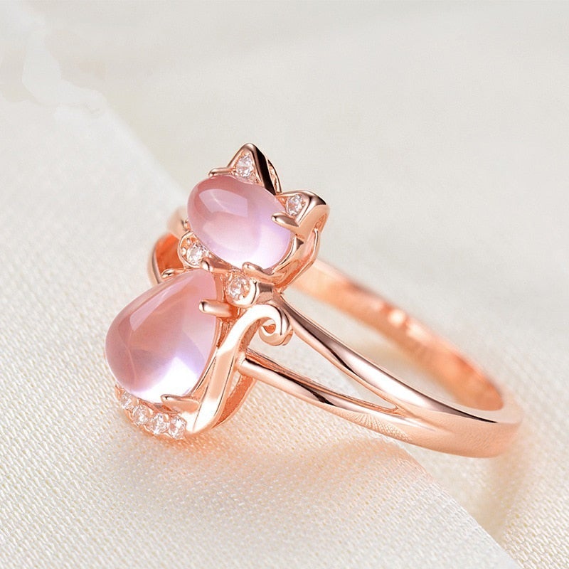 Anillo Con Gato En Oro Rosa
