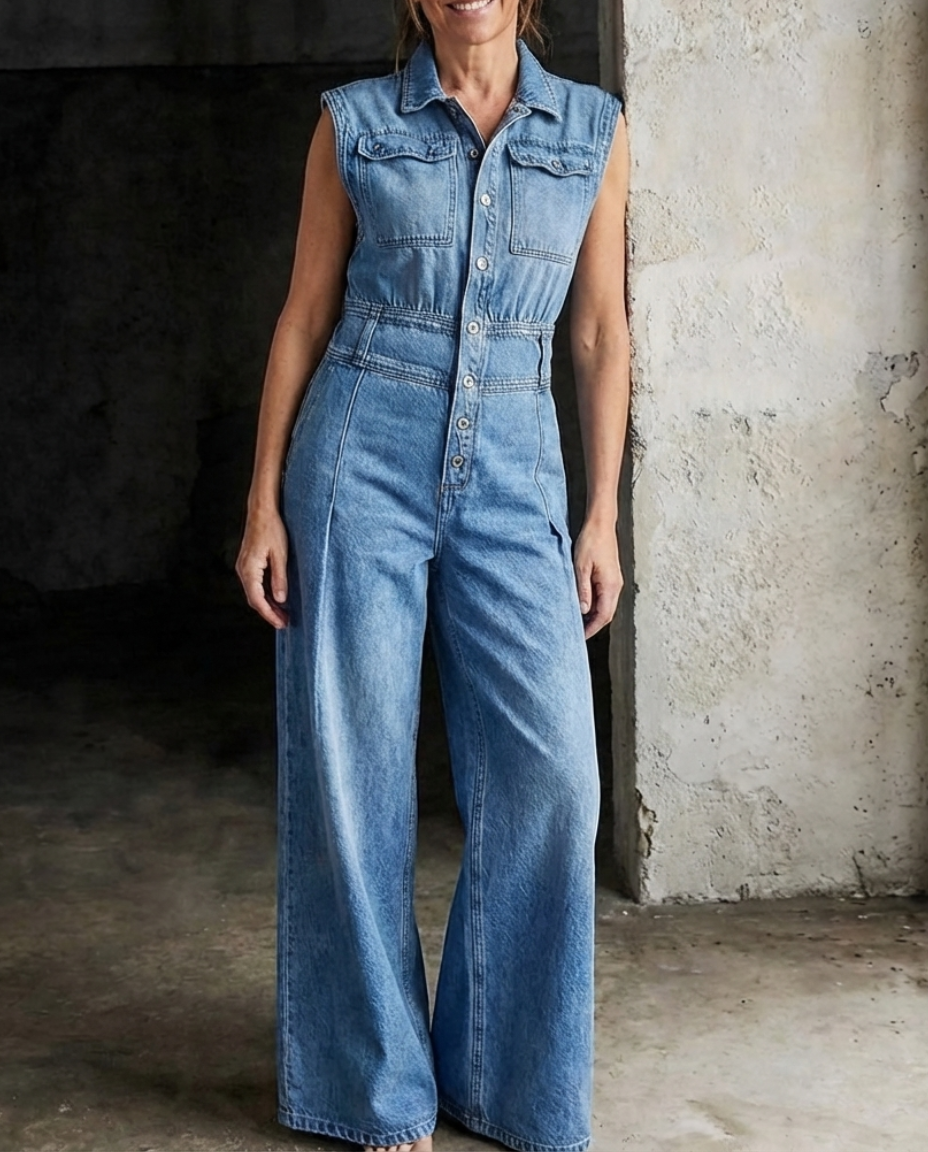 Stella | Mono de denim con cintura entallada y piernas anchas