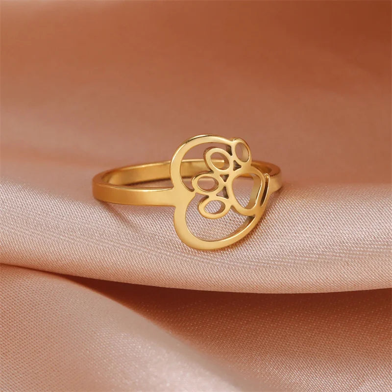 Anillo Con Corazón Y Pata De Acero Inoxidable