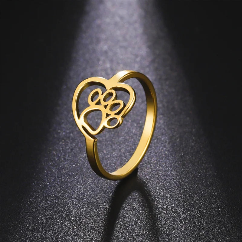 Anillo Con Corazón Y Pata De Acero Inoxidable