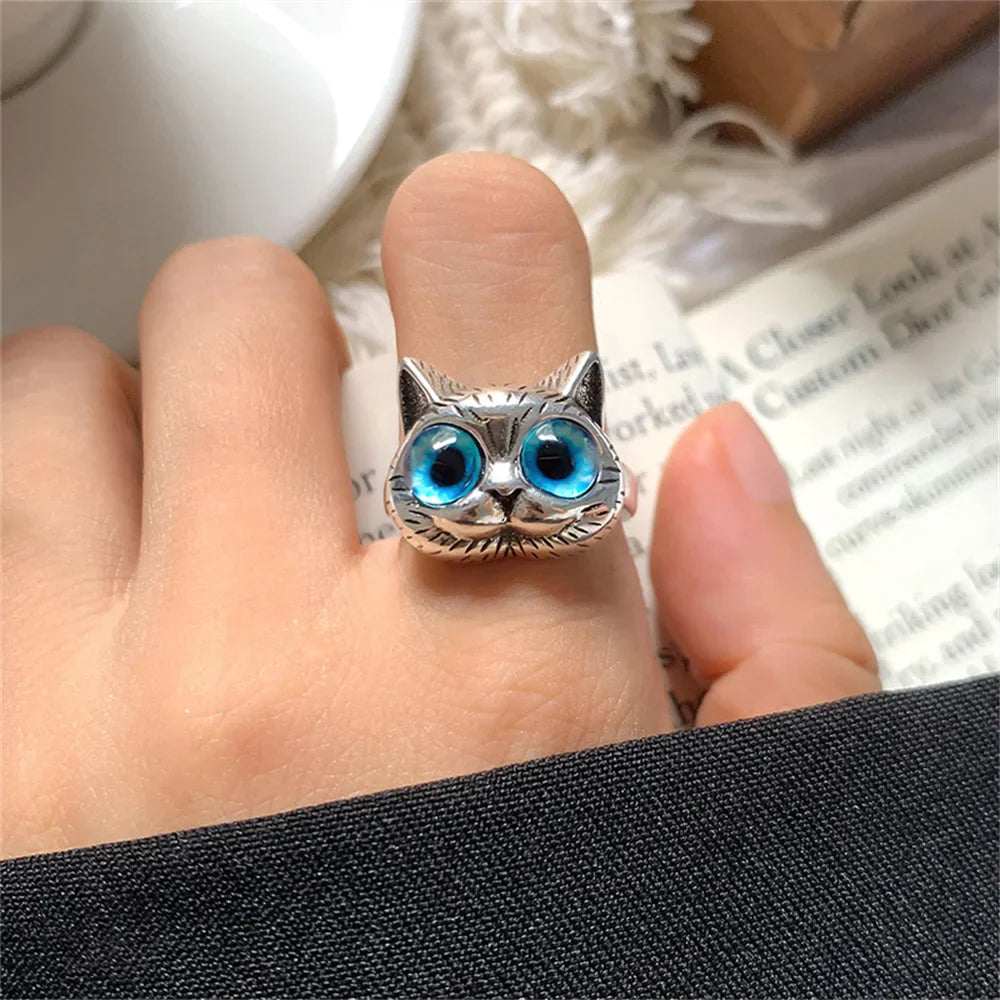 Anillo Vintage Con Gato De Ojos Azules