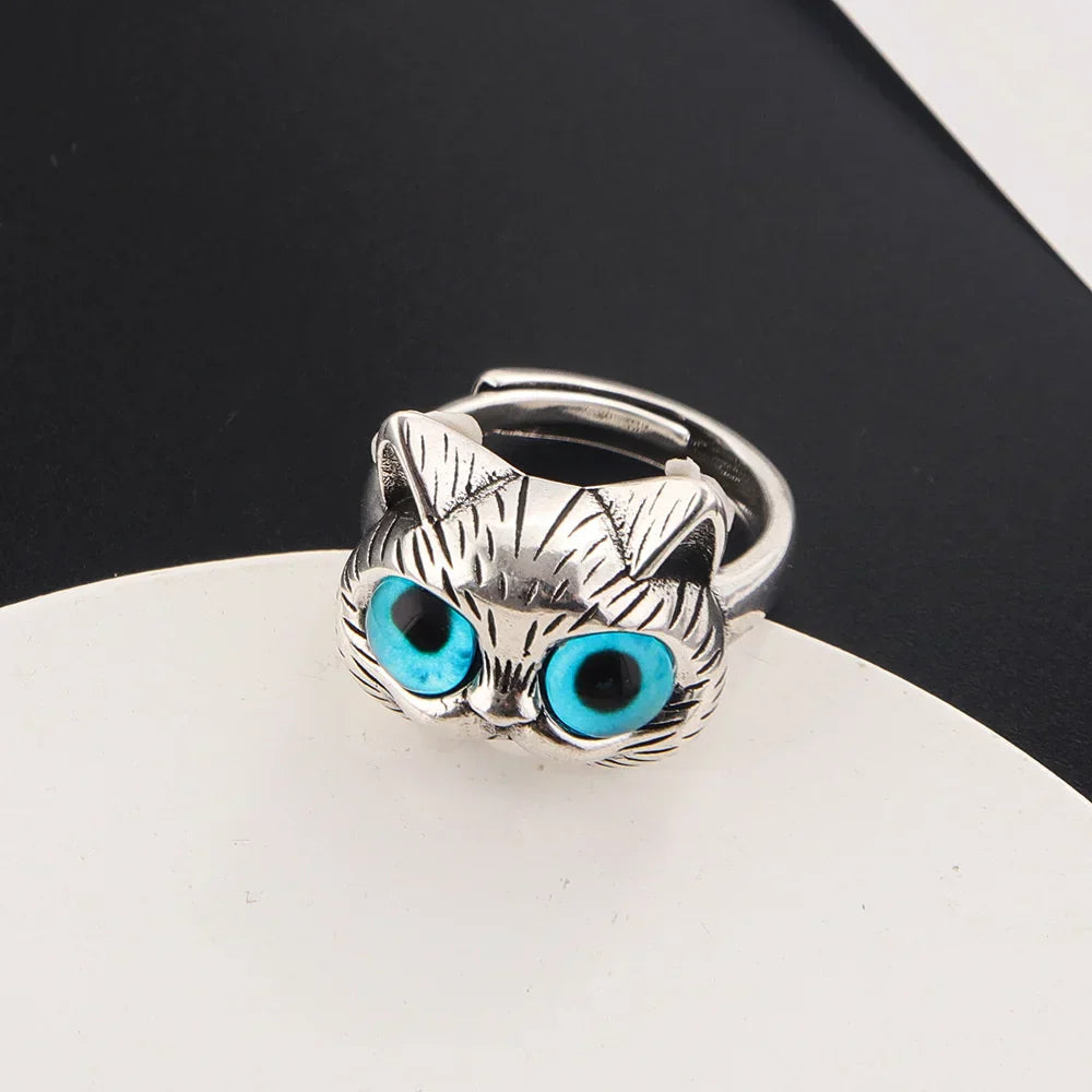 Anillo Vintage Con Gato De Ojos Azules