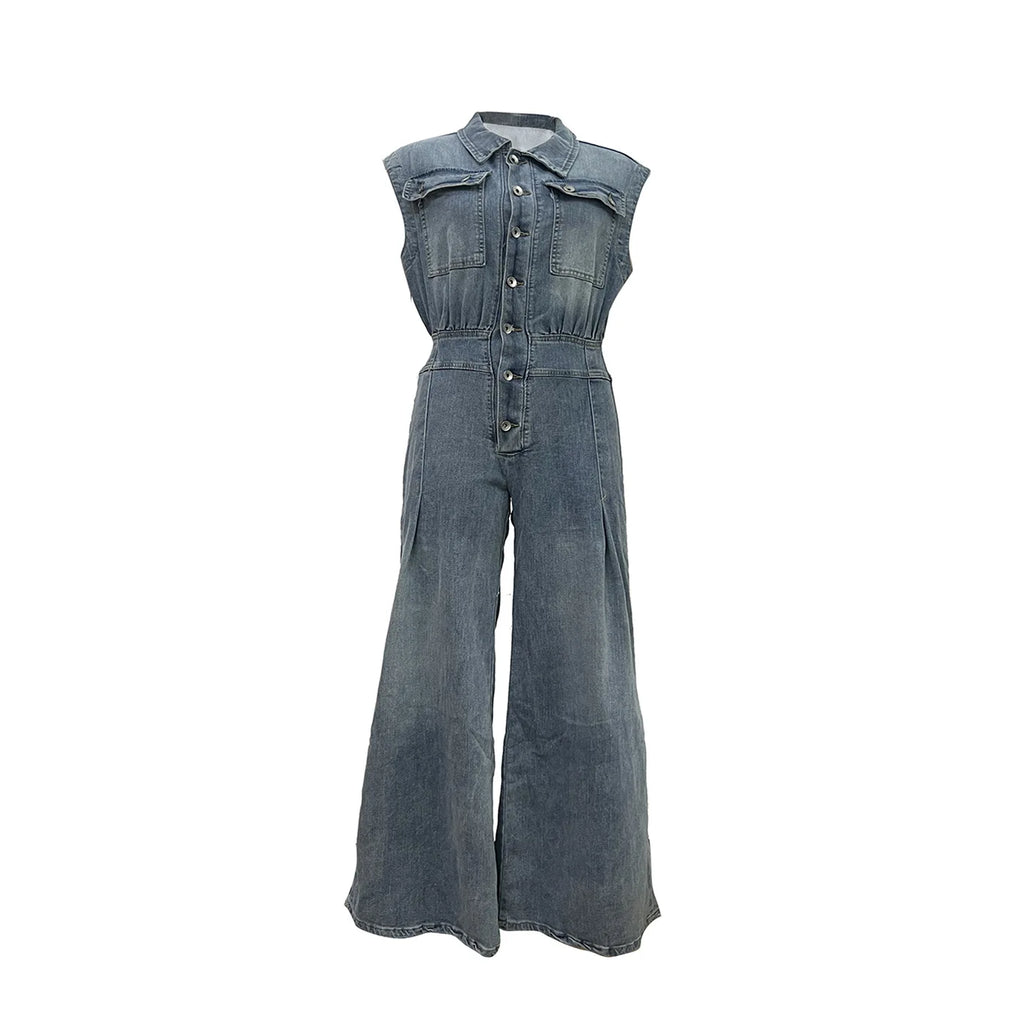 Stella | Mono de denim con cintura entallada y piernas anchas
