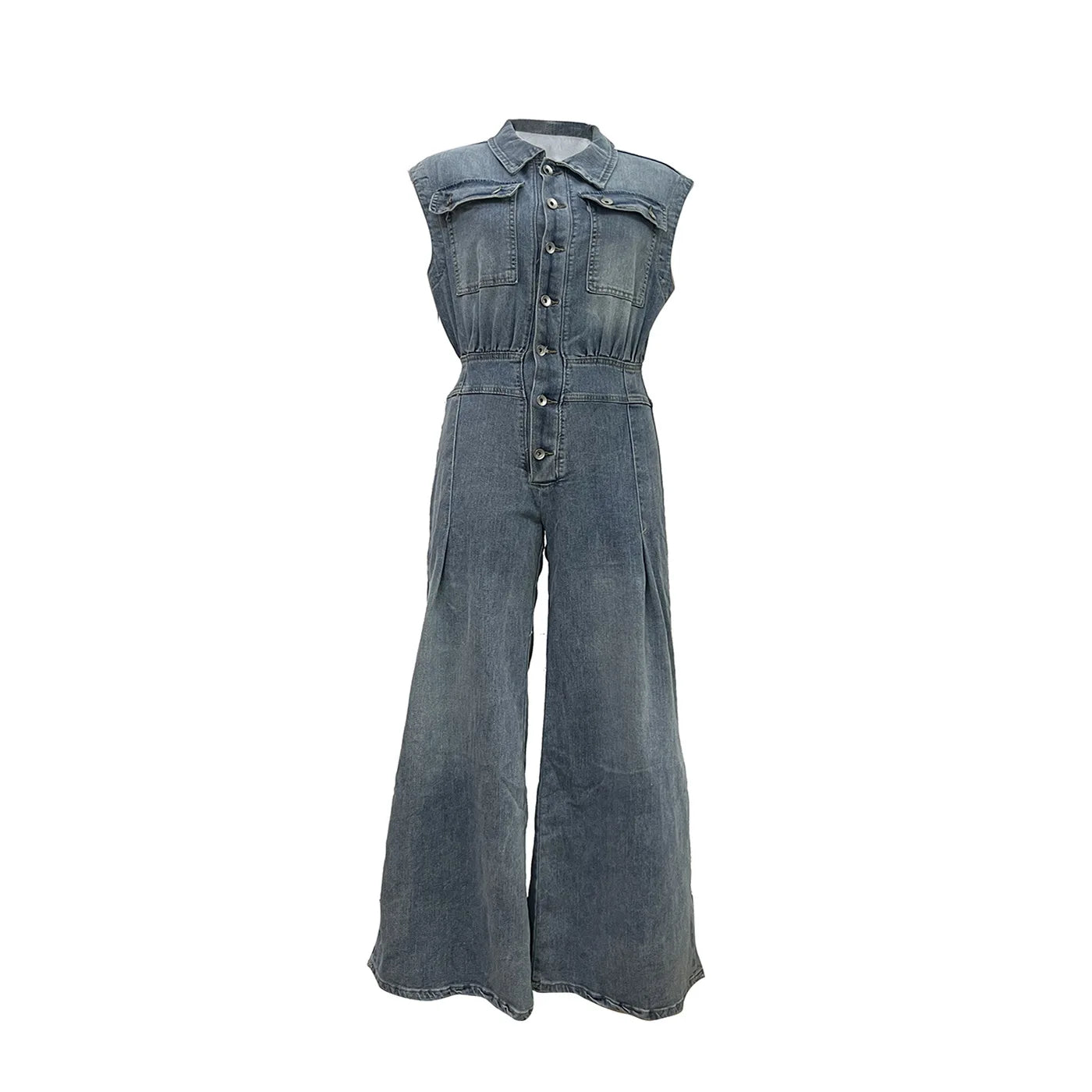 Stella | Mono de denim con cintura entallada y piernas anchas