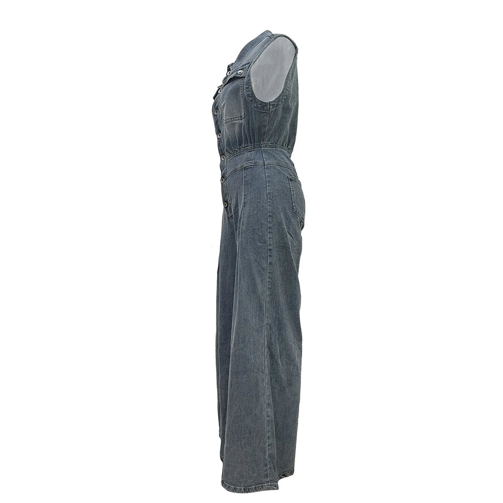 Stella | Mono de denim con cintura entallada y piernas anchas