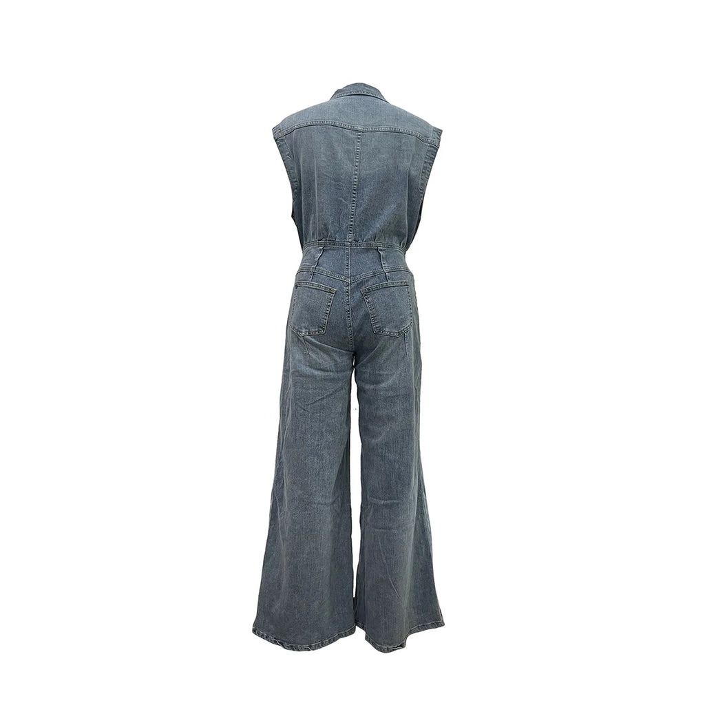 Stella | Mono de denim con cintura entallada y piernas anchas