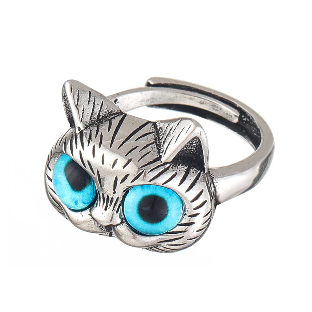 Anillo Vintage Con Gato De Ojos Azules