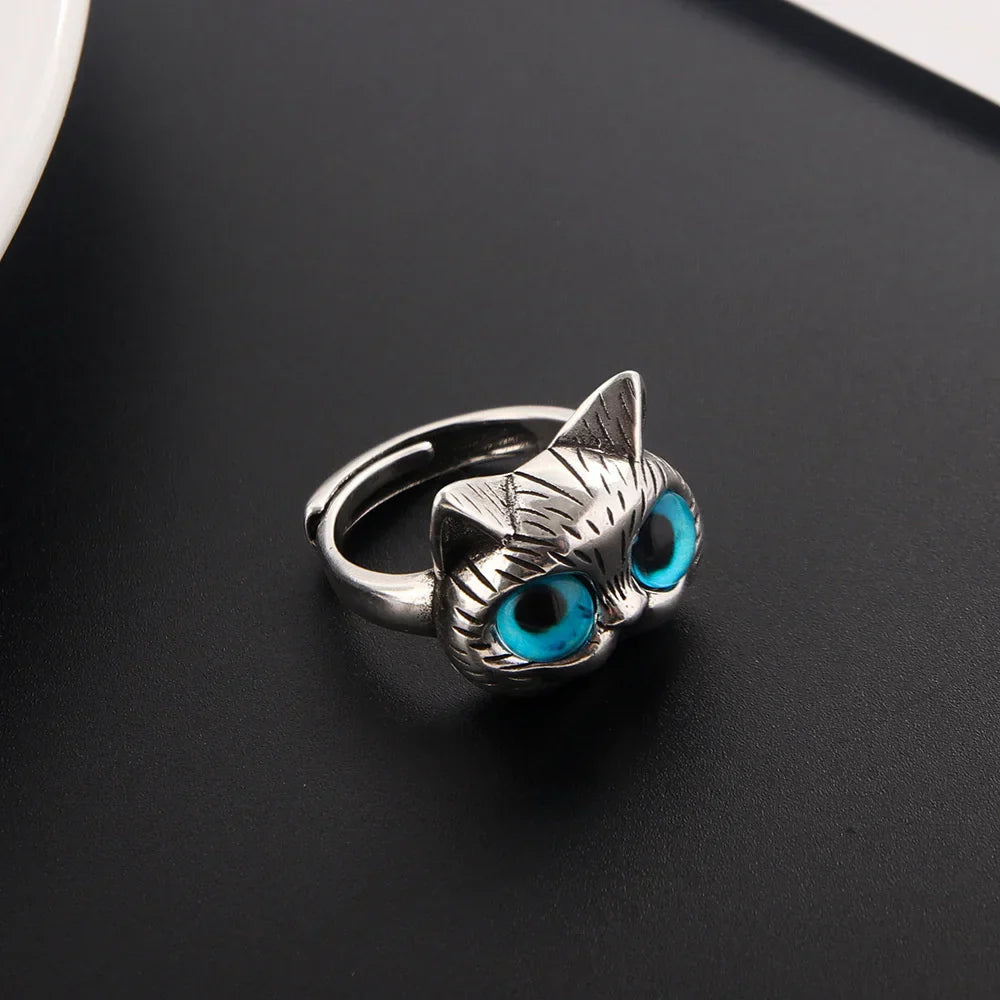 Anillo Vintage Con Gato De Ojos Azules