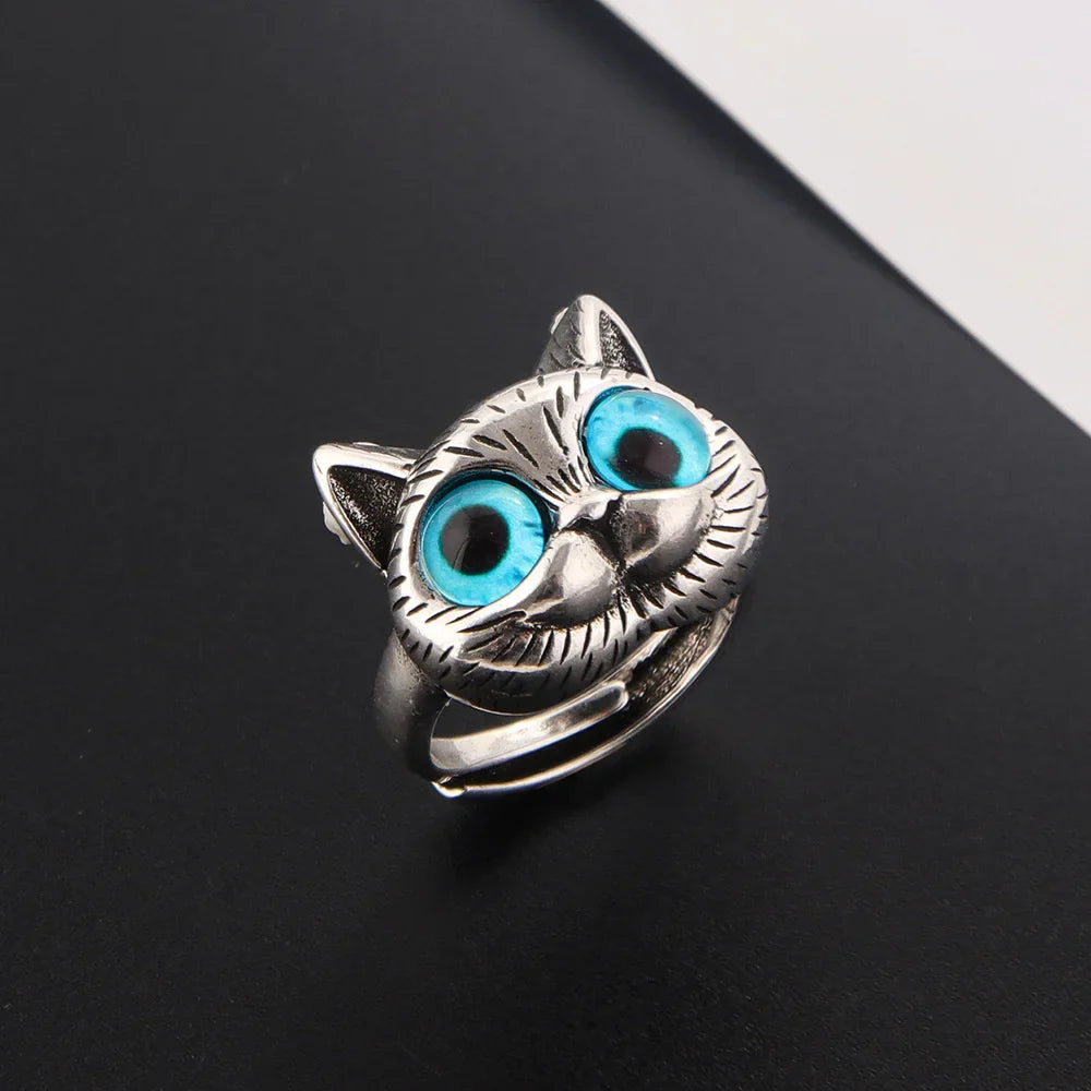 Anillo Vintage Con Gato De Ojos Azules