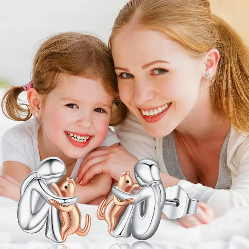 Pendientes Gato Bicolor Plata Y Oro