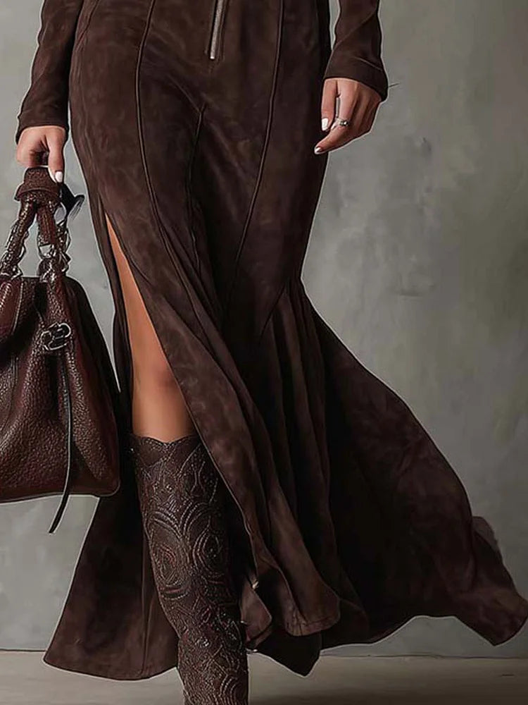 ALESSIA | Maxi Vestido De Ante Estilo Western Chic