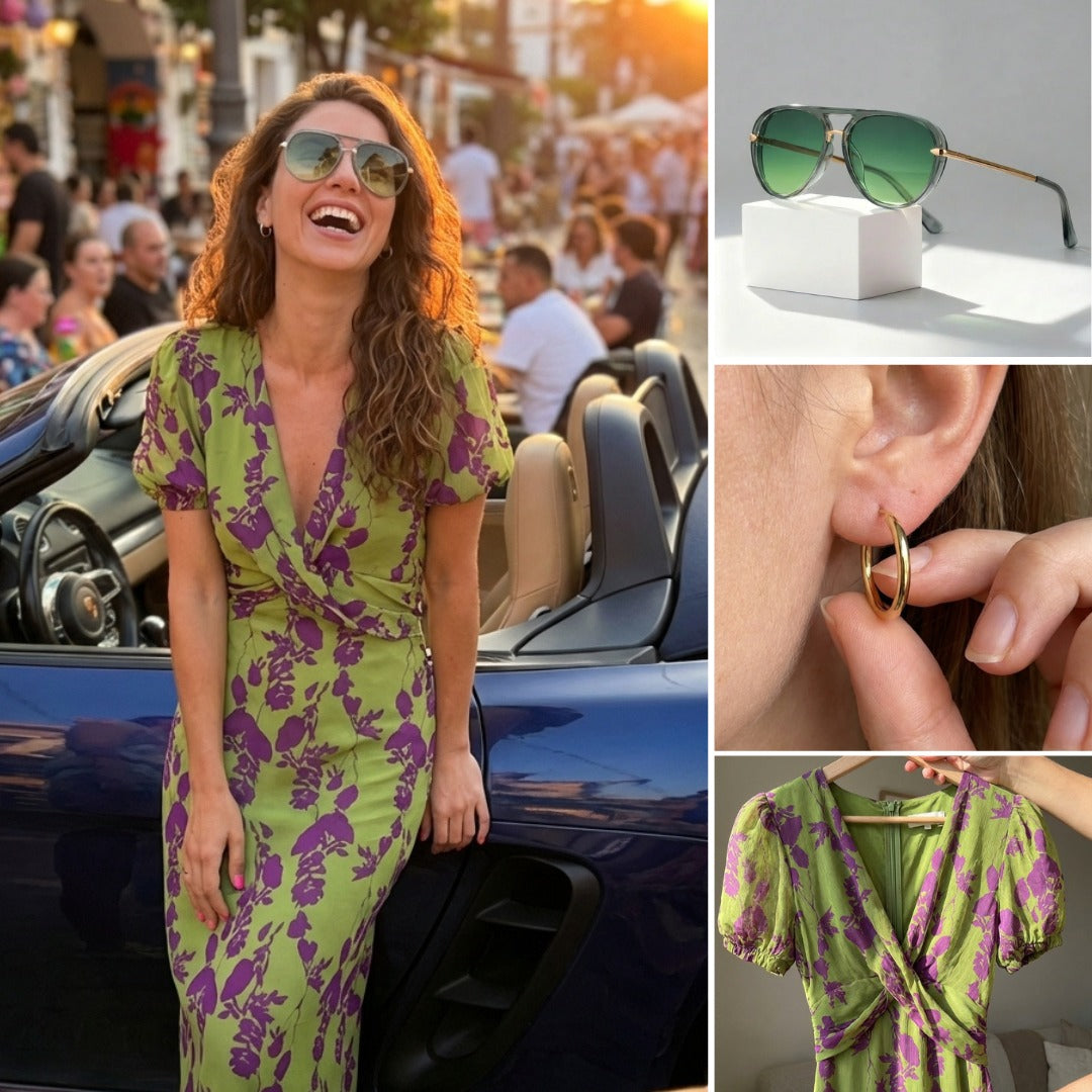 Set de Primavera | Vestido + Gafas de Sol + Pendientes