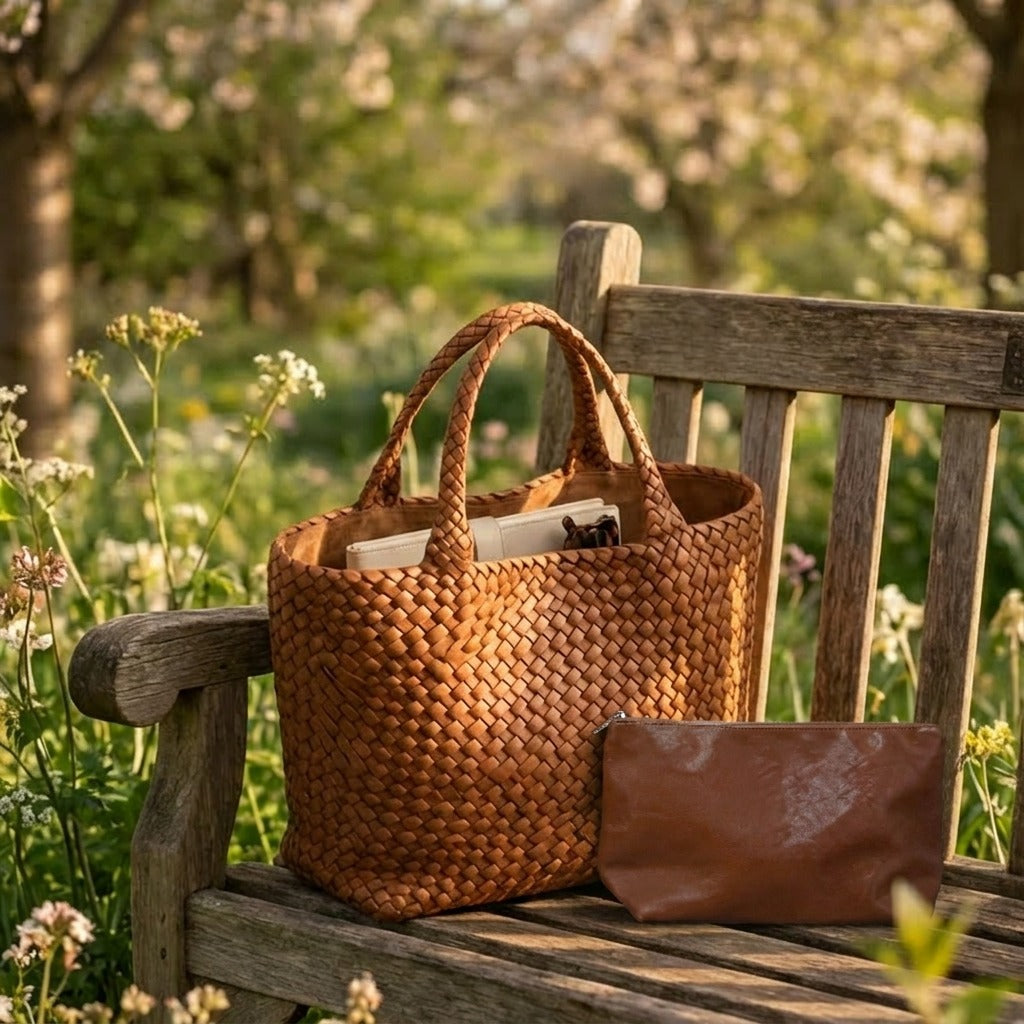 Mia Boutique™ | bolso tote trenzado hecho a mano + monedero a juego