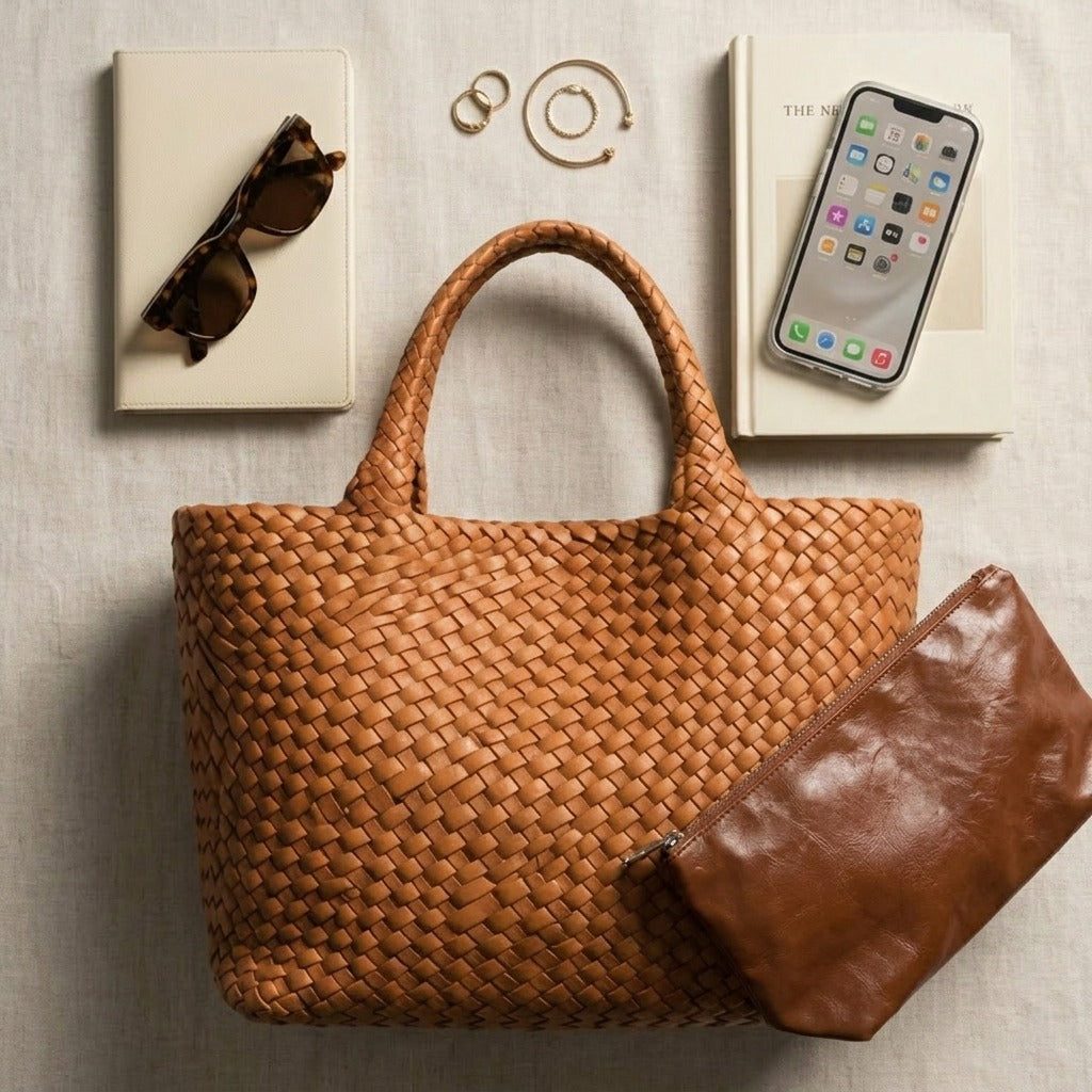 Mia Boutique™ | bolso tote trenzado hecho a mano + monedero a juego