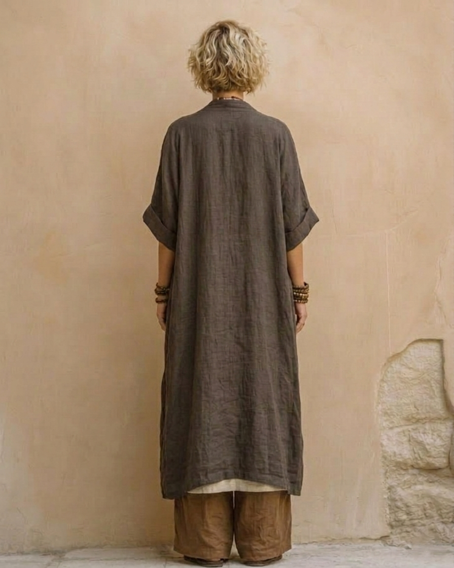 Giulia - Conjunto de tres piezas bohemio nómada en gris oscuro y marrón con patrón tribal